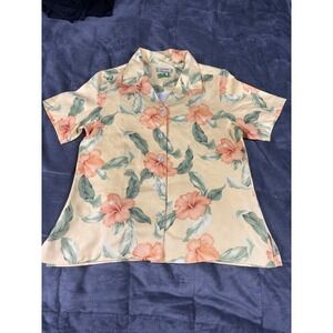 Tommy Bahama Womens Yellow Hibiscus Floral Silk Blend Camp Shirt Small D67914-1